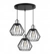 Lampa wisząca na okrągłej podsufitce 30 cm, 3 klosze druciane metalowe czarne 18 cm ze srebrnym, chromowanym wykończeniem, E27 LIGHT HOME
