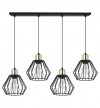 Lampa wisząca na szerokiej listwie 80 cm, 4 klosze druciane czarne metalowe 18 cm ze złotym wykończeniem, E27 LIGHT HOME