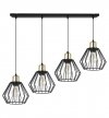 Lampa wisząca na szerokiej listwie 80 cm, 4 klosze druciane czarne metalowe 18 cm ze złotym wykończeniem, E27 LIGHT HOME
