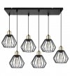 Lampa wisząca na szerokiej listwie 60 cm, 6 drucianych, czarnych, metalowych kloszy 18 cm ze złotym wykończeniem, E27 LIGHT HOME