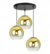 Lampa wisząca na okrągłej podsufitce 30 cm, 3 klosze szklane złote kule 20 cm, E27 LIGHT HOME