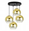 Lampa wisząca na okrągłej podsufitce 30 cm, 4 klosze szklane złote kule 20 cm, E27 LIGHT HOME