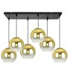 Lampa wisząca na szerokiej prostokątnej listwie 60 cm, 6 kloszy szklane złote kule 20 cm, E27 LIGHT HOME