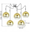 Lampa wisząca typu pająk, 5 kloszy szklanych złotych kul 20 cm, E27 LIGHT HOME
