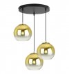 Lampa wisząca na okrągłej podsufitce 30 cm, 3 klosze szklane złote kule 15 cm, E27 LIGHT HOME