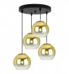 Lampa wisząca na okrągłej podsufitce 30 cm, 4 klosze szklane złote kule 15 cm, E27 LIGHT HOME