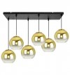 Lampa wisząca na szerokiej prostokątnej listwie 60 cm, 6 złotych kloszy szklane kule 15 cm, E27 LIGHT HOME