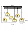 Lampa wisząca na szerokiej prostokątnej listwie 60 cm, 6 złotych kloszy szklane kule 15 cm, E27 LIGHT HOME