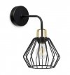 Kinkiet ścienny na zaokrąglonym ramieniu, klosz druciany metalowy czarny 18 cm ze złotym wykończeniem, E27 LIGHT HOME