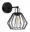 Kinkiet ścienny, czarny klosz druciany metalowy 18 cm, srebrne, chromowane wykończenie, proste ramię, E27 LIGHT HOME