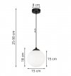 OUTLET -10% Regulowana wisząca lampa sufitowa biała kula 15 cm czarna konstrukcja E27 czarna, okrągła podsufitka 8 cm