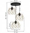 Lampa wisząca sufitowa STELLA, potrójny żyrandol z okrągłą listwą, czarny, złote klosze, styl loft