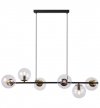 Lampa wisząca SIENA, sufitowa, czarna listwa do kuchni i salonu, szklane przezroczyste kule, 6xE14