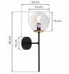 Lampa ścienna SIENA, czarny plafon w stylu loft, złote akcenty, przezroczysty klosz w kształcie kuli, gwint E14