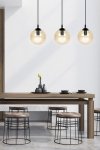 LAMPA WISZĄCA CZARNA NA LISTWIE KULE SZKLANE BURSZTYNOWE POTRÓJNA DO SALONU KUCHNI JADALNI NAD STÓŁ EMIBIG COSMO 3 BL 713/3