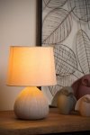LAMPKA STOŁOWA NOCNA CERAMICZNA BEŻOWA Z BEŻOWYM ABAŻUREM DO SALONU SYPIALNI  RAMZI 47506/81/38