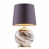 LAMPA STOŁOWA LAMPKA NOCNA SZKLANA MOSIĄDZ SZCZOTKOWANY ALABASTROWA Z ABAŻUREM ŚLIWKOWYM DO SALONU SYPIALNI GLAMOUR ARGON HARLEM 8548
