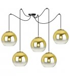 Lampa wisząca typu pająk, 5 kloszy szklanych złote kule 15 cm, E27 LIGHT HOME