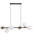 Lampa wisząca SIENA, sufitowa, czarny długi żyrandol loft typu listwa, białe szklane kule, nad stół