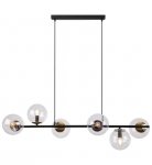 Lampa wisząca SIENA, sufitowa, czarna listwa do kuchni i salonu, szklane przezroczyste kule, 6xE14