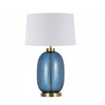 LAMPA STOŁOWA SZKLANA NIEBIESKA Z BIAŁYM ABAŻUREM LIGHT PRESTIGE AMUR  LP-919/1T