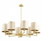 LAMPA WISZĄCA ZŁOTA BEŻOWA SATYNA DO SYPIALNI ŻYRANDOL DUŻY DO SALONU MOSIĘŻNY ZŁOTY SZCZOTKOWANY BEŻOWE ABAŻURY KLASYCZNY GLAMOUR ARGON PRINCETON 5071