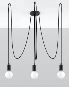 Lampa wisząca EDISON 3 czarny tkanina stal minimalistyczna na linkach sufitowa E27 LED SOLLUX LIGHTING