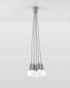 Lampa wisząca DIEGO 5 szara PVC minimalistyczna sufitowa na linkach E27 LED SOLLUX LIGHTNIG