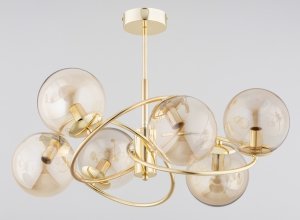 ALFA SOSNOWSCY 63219 WIROMAT LAMPA WISZĄCA SUFITOWA ZŁOTA Z KLOSZAMI KULAMI BURSZTYNOWYMI NA KOLE DO SALONU SYPIALNI KUCHNI