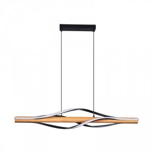ZUMALINE P230857003 BAEZ LAMPA WISZĄCA CZARNA LED NOWOCZESNA Z DREWNEM DREWNIANA BELKA