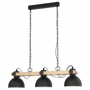 EGLO LUBENHAM 43163 LAMPA WISZĄCA NAD STÓŁ CZARNA Z DREWNEM W STYLU INDUSTRIALYM