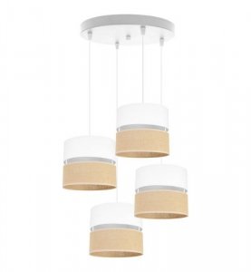 Lampa wisząca regulowana JUTA, okrągła podsufitka, 4 abażury, biało - beżowa, E27 LIGHT HOME