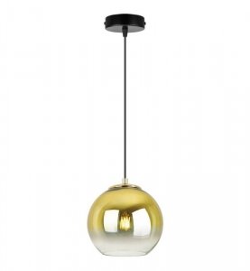 Lampa wisząca ze szklanym kloszem złotym w kształcie kuli 15 cm z okrągłą podsufitką 10 cm, E27