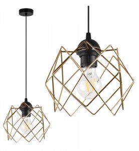 Lampa wisząca STELLA, sufitowa, pojedyncza, czarna konstrukcja ze złotym kloszem, styl loft, 21cm