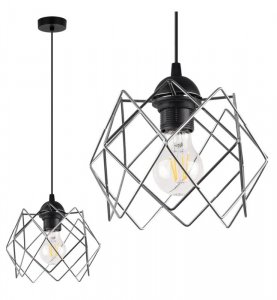 Lampa wisząca STELLA, sufitowa, czarna, srebrny chromowany klosz, nowoczesna, loft, pojedyncza