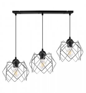 Lampa wisząca STELLA, sufitowa, czarny żyrandol loft, geometryczne klosze chrom, do salonu, kuchni