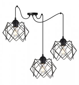 Lampa sufitowa STELLA, wisząca, 3-punktowa, czarny pająk, geometryczne klosze loft, do salonu