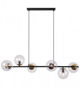 Lampa wisząca SIENA, sufitowa, czarna listwa do kuchni i salonu, szklane przezroczyste kule, 6xE14