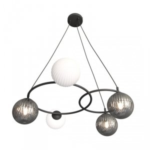 LAMPA WISZĄCA CZARNA KULE DO SALONU LIBRA 5 BL MIX oprawa oświetleniowa