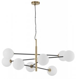 LAMPA WISZĄCA CZARNO ZŁOTA Z KULAMI KLOSZE KULE BIAŁE MLECZNE DO SALONU SYPIALNI LUCES EXCLUSIVAS PLATO LE41768