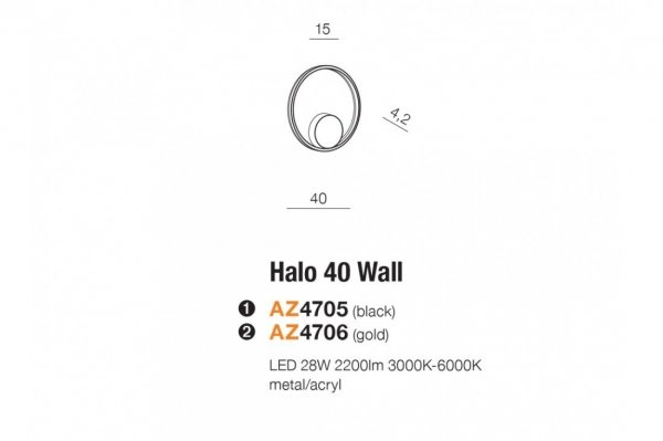 AZZARDO HALO 40 WALL AZ4706 KINKIET ZŁOTY NOWOCZESNY