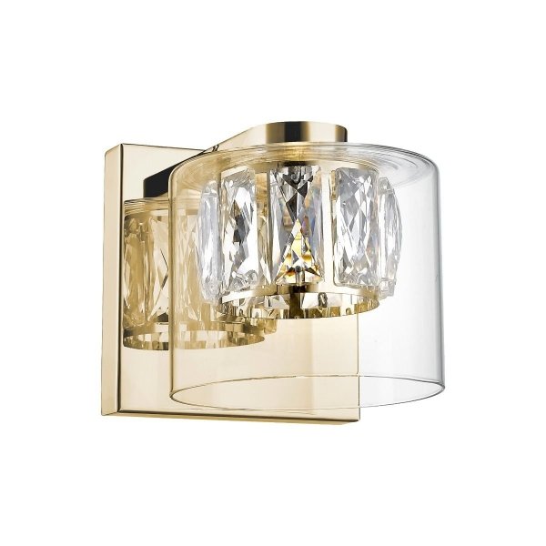 KINKIET ZŁOTY SZKLANY Z KRYSZTAŁKAMI KRYSZTAŁOWY SZKLANY W STYLU GLAMOUR DO SALONU SYPIALNI ZUMALINE GEM W0389-01A-F7AC