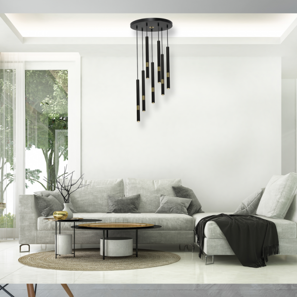 MILAGRO Lampa wisząca MONZA BLACK / GOLD 7xG9 8W
