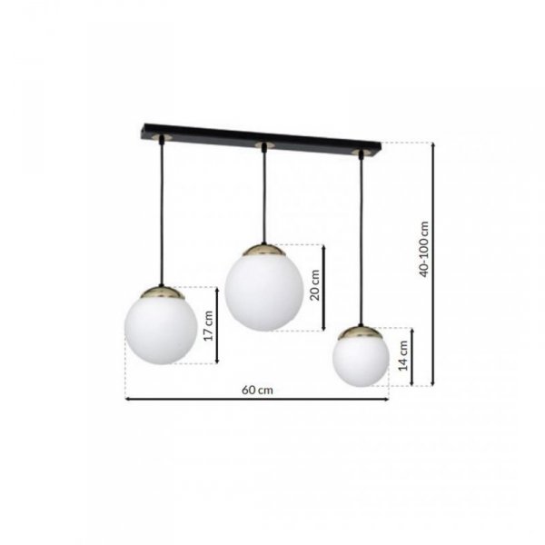 MILAGRO SPARTA BLACK  GOLD  LAMPA WISZĄCA CZARNO ZŁOTA KULE BIAŁE