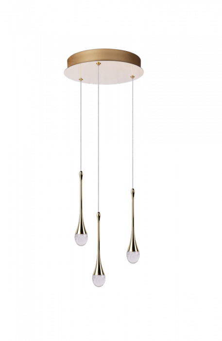 AZZARDO AZ6010 DALMA 3 ROUND GO LAMPA WISZĄCA ZŁOTA NA KOLE SOPELKI ŁEZKI LED