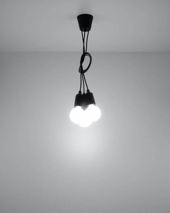 Lampa wisząca DIEGO 3 czarna PVC minimalistyczna sufitowa na linkach E27 LED SOLLUX LIGHTNIG