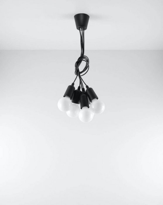 Lampa wisząca DIEGO 5 czarna PVC minimalistyczna sufitowa na linkach E27 LED SOLLUX LIGHTNIG