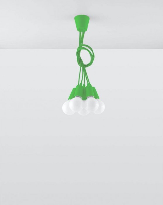 Lampa wisząca DIEGO 5 zielona PVC minimalistyczna sufitowa na linkach E27 LED SOLLUX LIGHTNIG