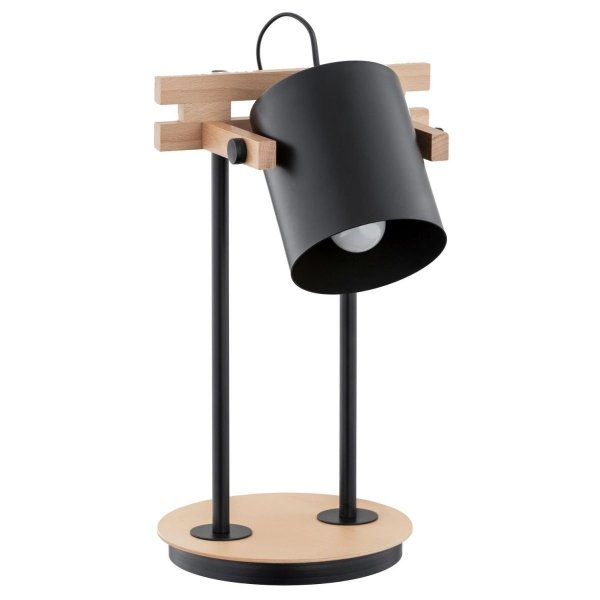 ALFA SOSNOWSCY FORTIS 28638 LAMPKA BIURKOWA CZARNA Z DREWNEM W STYLU INDUSTRIALNYM