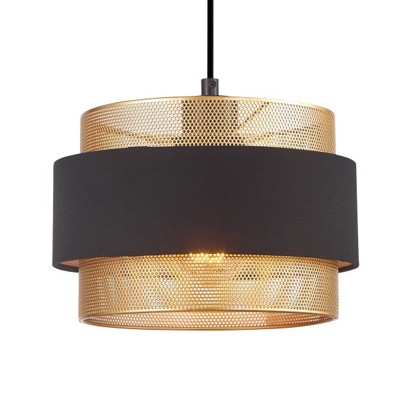 ITALUX BANS PND-27467-1-BK-GD LAMPA WISZĄCA CZARNO ZŁOTA METALOWA Z ABAŻUREM